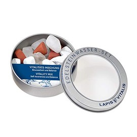 Lapis Vitalis Water Stones Vitality Mix - Power Stones Set in a Metal Gift Tin - Selected Raw Stones - Stone Mix of White Magnesite, Red Jasper and Rock Crystal