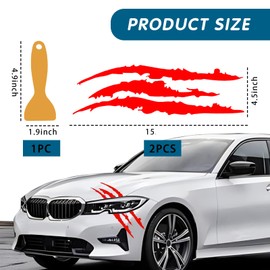 Damwot 2PCS Claw Mark Animal Print Stickers, Red, PVC, Wild Style, Suitable for Cars, SUVs, Pickup Trucks, Motorcycles & More