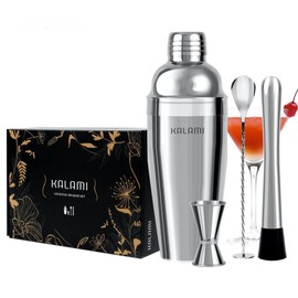 KALAMI Premium Cocktail Shaker Set, Beginner's 304 Stainless Steel Cocktail Kit. Martini Shaker Set with Cocktail Shaker, Jigger, Mixing Spoon, Muddler, Recipe Guide - Ideal Gift/Home Cocktail Set.