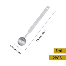 Yucenora 2 PCS Teaspoons Measuring Spoon, Stainless Steel Long Handle 1 Teaspoon (5 mL | 5 cc | 1/6 oz | 1/3 Tablespoon) for Cooking & Baking