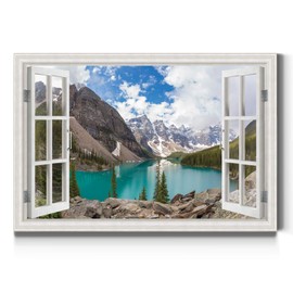 Renditions Gallery Nature Canvas Wall Art Paintings & Prints Artwork Serene Snow Mountain Valley Modern Glam Window View Romantic Wall Hanging for Bedroom Office Kitchen - 12"x18" LT21