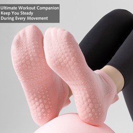 Luxiremi 5 Pairs Pilates Yoga Grip Socks for Women, Non Slip Grip Socks Anti-slip Pilates Socks with Grip Non Slip Grippy Socks for Hospital, Dance, Pilates, Yoga
