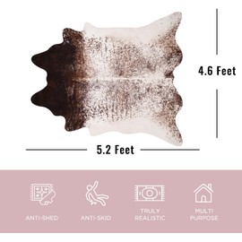 Guyi Rare Faux Cowhide Rug Cow Rug Rustic Chic Western Rugs for Bedroom Living Room Dining Room Brown Animal Rugs Cow Print Non Slip Cow Area Rugs (Cowhide Brown Rug, M (4.6 X5.2 ft))