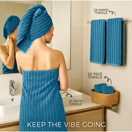 Towelogy® Luxury Towel Bale Set | Premium Blend of 60% Bamboo and 40% Cotton | 2x Bath Towels, 2x Hand Towels, 2x Face Cloths | Super Soft, Quick Dry and Skin-Friendly Bathroom Towels (Blue)