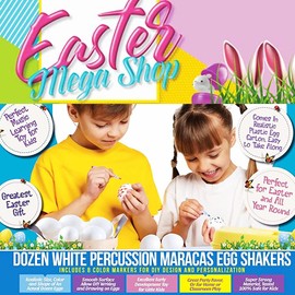 Prextex Easter Crafts for Kids - Pack of 12 White Plastic Easter Eggs with 8 Color Markers for DIY Doodling and Design - Great for Easter Egg Hunts, Fun Activities & Gift and Basket Stuffer