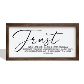 Trust in the Lord with All Thine Heart Sign, Christian Decor Sign, Framed Wall Plaque Sign, Proverbs 3:5-6 Scripture Decor Art, Bible Verse Wall Decor, Frame Christian Wood Sign, Church Decor