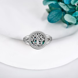 YAFEINI Sobriety Gifts for Women 925 Sterling Silver AA Ring Tree of Life Rings Alcoholics Anonymous Jewelry Sober Gifts for Women Mom, Sterling Silver, No Gemstone