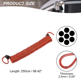 sourcing map Reminder Cable, Disc Lock Reminder Cable Security Steel Spring Wire Alarm Coil Rope 8.2feet 2.5mm Vinyl Coated with Double Loop for Bike Motorcycle Scooters Helmet, Red