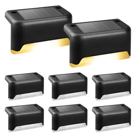 Solpex Waterproof Solar Lights for Outdoor Deck, Fence, Stairs, Yard, Patio and Path, Pack of 8, Black, Warm White Light