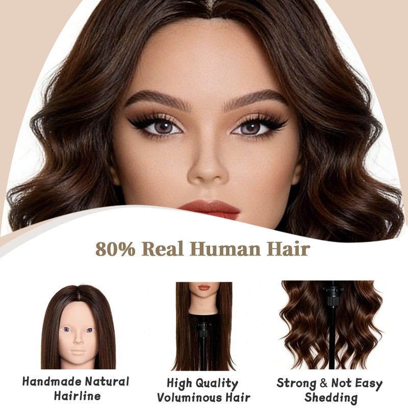80% Real Hair Mannequin Head for Hair Styling Braiding &