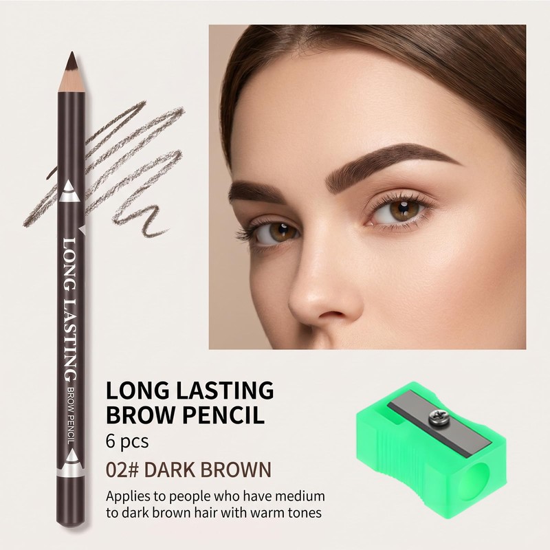 6Pcs Eyebrow Pencils for Women Wooden Hard-Core Eyebrow and Eyeliner