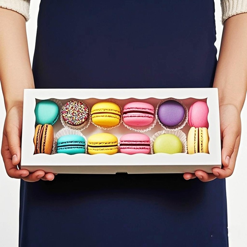 SLShePack 50PCS 12x5x1.5 Inch Cookie Boxes with Window Chocolate Truffle