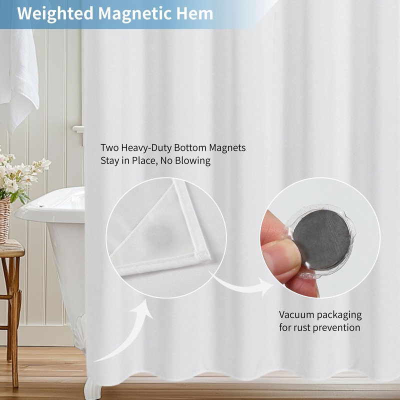 THAIGEE 2-in-1 Waterproof Fabric Shower Curtain or Liner,Linen Textured,Breathable TPU