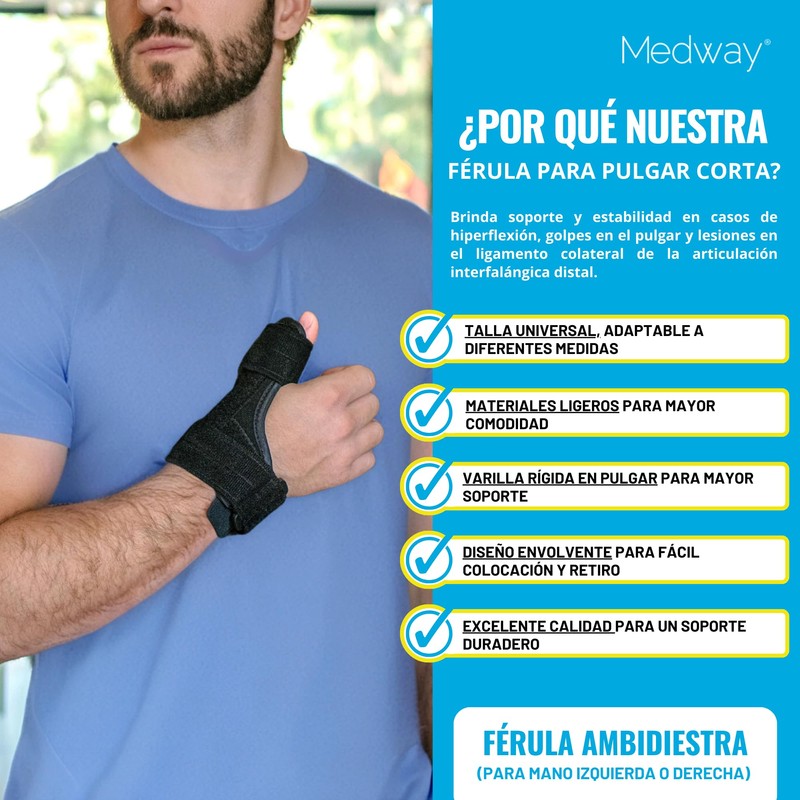 MEDWAY | Férula para Pulgar Corta Ambidiestra Color Negro