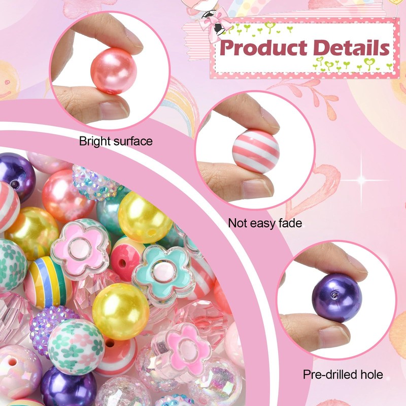 DanLingJewelry 50Pcs Random 20mm Spring Theme Opaque Acrylic Round Beads