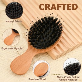 Mini Boar Bristle Hair Brush, Travel Size Mini Hair Brush for Detangle Massage Add Shine - Perfect for Baby Kids Men Women, for Thick, Curly, Thin, Long, Short, Wet or Dry Hair