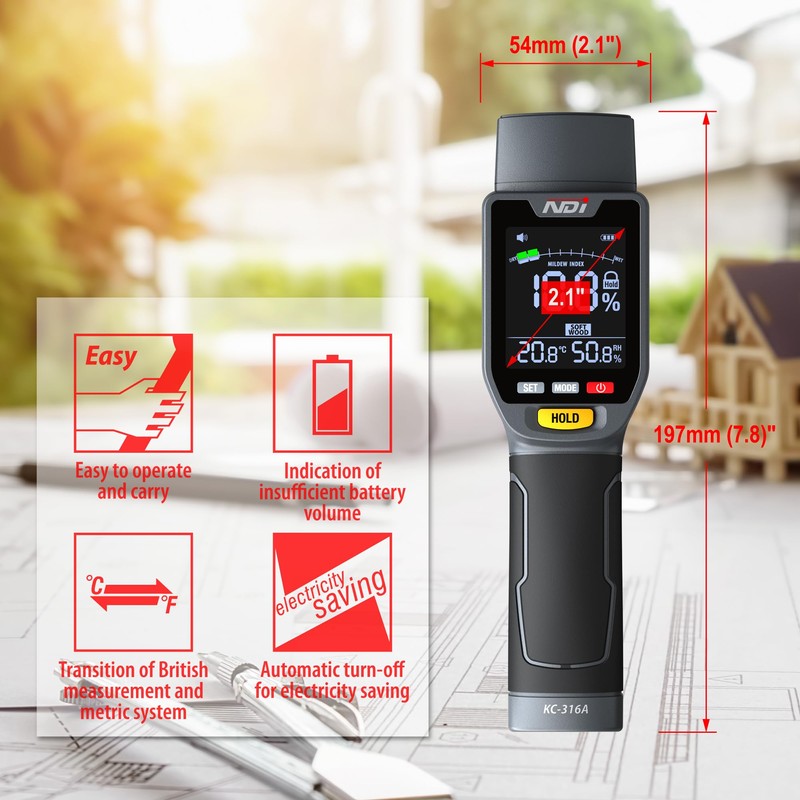 NDI 6 in 1 Non-invasive Moisture Meter Pinless Humidity Sensor