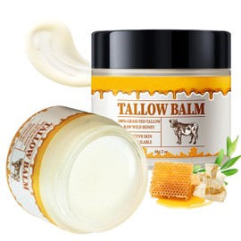 Beef Tallow and Honey Balm, Grass Fed Grass Finished Face Cream for Skin Care, Tallow Face Moisturizer Body Lotion for Skin Hydration, Whipped Tallow Balm, Beef Tallow for Skin Care, 2oz, Unscented