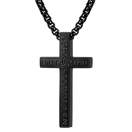 Oidea Mens Viking Runes Cross Necklace: Black Stainless Steel Celtic Knot Necklace Cross Pendant Norse Amulet Jewelry Gifts for Men Women