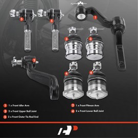 A-Premium Set of 8, Front Upper Lower Ball Joint, Outer Tie Rod End, Idler Arm, Pitman Arm, Compatible with Dodge Dakota 1991 1992 1993 1994 1995 1996, 4WD Only