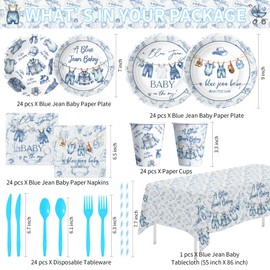 Owelleny Blue Jean Baby Shower Decorations Supplies Boy, Rustic Denim Theme