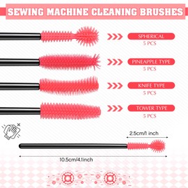 RimCereal 20 Pcs Nook and Cranny Sewing Machine Cleaning Brushes, Reusable Silicone Dense Bristles Cleaning Brushes for Sewing Machine Internal and Spool Area (Black, Bright Pink)