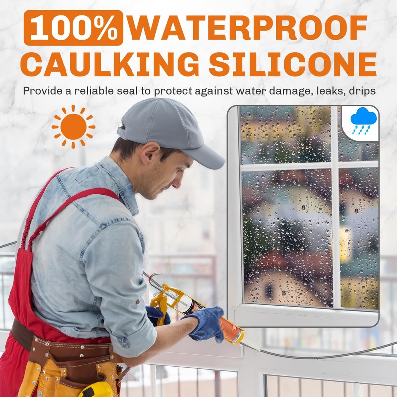 WELLUCK Grey Silicone Caulk, 100% Waterproof Silicone Sealant Adhesive Caulking,for