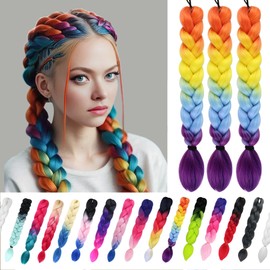 3 Pack Braiding Hair Ombre Braiding Hair 24 Inch Jumbo Braiding Hair Extension,Nature Synthetic Hair Extensions for Braid smulticolour（Orange/yellow/green/purple/D4）