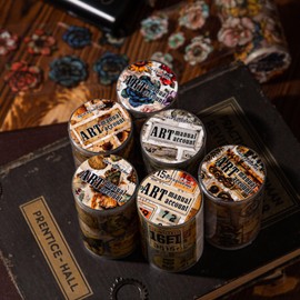 Alideco 6pcs Decorative Adhesive Tapes Vintage Floral Butterfly Metal Figurine PET Tape Great for Bullet Journal Supplies, Arts, Scrapbook, DIY Crafts, Planners (yishushouzhang)