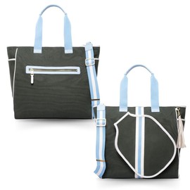 Trelle Bestie Pickleball Tote Bag, Eco-friendly, Waterproof, Adjustable Crossbody Strap Racquet Ladies Bag | Olive Green with Light Blue Stripes