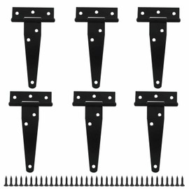 Cjueiom 6 Pcs Shed Door Hinges, 4 Inch / 100mm T Strap Hinges with Screws, Heavy Duty Black Hinges for Wood Bran Doors, Graden Fences, Wooden Gate and Shed