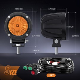 Nilight Amber Led Light Pods 2PCS 3" Flood Round Led Offroad Fog Light Built-in EMC Driving Lights Auxiliary Light w/18AWG DT Wiring Harness Kit for Motorcycle SUV ATV Truck Boat