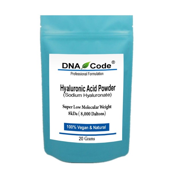 DNA Code-DIY Hyaluronic Acid Powder-Sodium Hyaluronate, Lowest Molecular Weight-8kDa, Cosmetic Grade, Add to Your Own Products