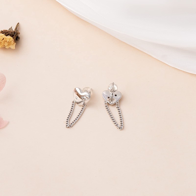 JSGEMSLEE Heart Stud Earrings for Women 925 Sterling Silver Heart