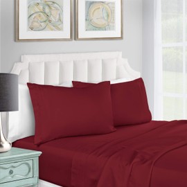 SUPERIOR Egyptian Cotton Solid Deep Pocket Sheet Set, California King, Burgundy, 4-Pieces