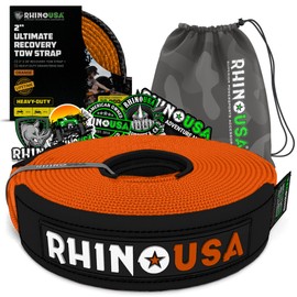 Rhino USA Recovery Tow Strap (2"x20')-20,024lb Break Strength- Emergency Recovery Strap Tow Rope for UTV, ATV & More-Heavy Duty Towing Strap for Offroad 4x4 Use-Compatible with RZR and Can-Am (Orange)