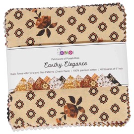 40 Pcs 5 x 5 inches Quilting Fabric Bundles Precut, DIY Cotton Fabric Squares, Printed Layer Cakes Patchwork Materials for Holiday Crafts Cloths Décor, Charm Squares for Quilts - Earthy Elegance