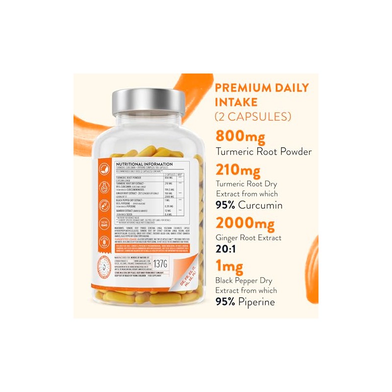 AAVALABS Turmeric and Black Pepper Capsules with Ginger Root Extract