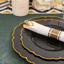 Morejoy 175PCS Plastic Thanksgiving Plates - Pink Gold Friendsgiving plates and napkins sets Include 25Dinner Plates,25Salad Plates,25Silverware Set,25 Napkins,Fall Plates Disposable for Thanksgiving