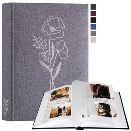 Lanpn Photo Album for DIY and Gluing, Small Linen Photo Book, 60 White Pages with Glassine Dividers, Holds 9 x 13 cm, 10 x 15 cm, 13 x 18 cm Photos (Grey, 19 x 27 cm)