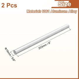 uxcell 2Pcs 5/8"(16mm) Dia Round Aluminum Rod, 8"(203mm) Long 6061 Aluminum Round Rod Solid Lathe Bar Stock for Industry Construction DIY Crafts