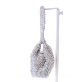 Kawaii-Story LB-8006-2 Silver Fabric Rhinestone Evening Bag Clutch Bag Women's Bag 16 x 14 x 7 cm, silver