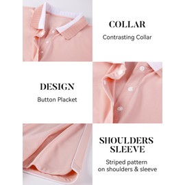 Esabel.C Women's Golf Polo Shirts Moisture Wicking Short Sleeve Polo Shirts Collared Quick Dry for Tennis & Golf,Pink,S