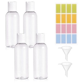 Ailvor 100ml Travel Bottles, Travel Bottles for Toiletries Empty Refillable, 4pcs Clear Container Travel with 2 Funnels and Colorful Labels, Plastic Travel Bottles for Shampoo Lotions Cosmetics
