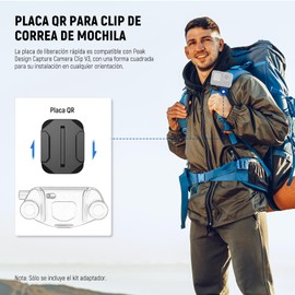 NEEWER Kit Adaptador Correa de Mochila Compatible con Peak Design Capture Clip V3 GoPro Insta360 AKASO dji Osmo Action Camera Cage, Placa Liberación Rápida Compatible con Peak Design Trípode, QR016
