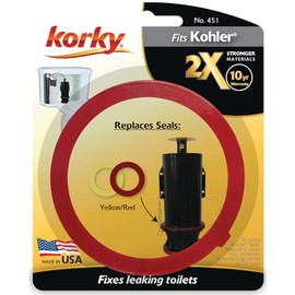 Korky 2X Long Life Toilet Flush Valve Seal Fits Kohler - Fixes Leaking Tower Style Flush Valves and Hard-to-Flush Toilets - Easy to Install - Made in USA- 451, Red
