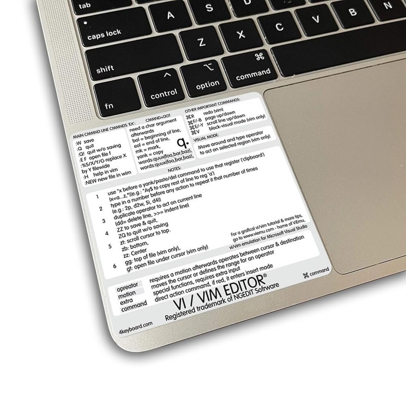 Vi/Vim Reference Keyboard Hotkeys Decals for Mac OS Black, White
