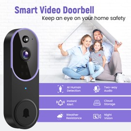 Orbitell Wireless Wi-Fi Video Doorbell Camera with Two Way Audio, AI Motion Detection, Night Vision and Cloud Storage (Purple)