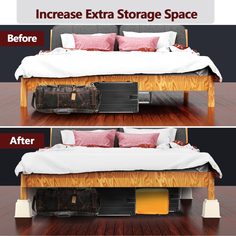 Demiwise Heavy Duty Bed Risers - Set of 4 Adjustable