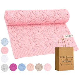 Mikos * 100% Organic Cotton Lightweight Baby Blanket - Ajour Pattern - Perfect for Summer and Spring - Knitted Blanket for Babies, Children and Newborns, Hypoallergenic, 80 x 100 cm (28) (Pink)